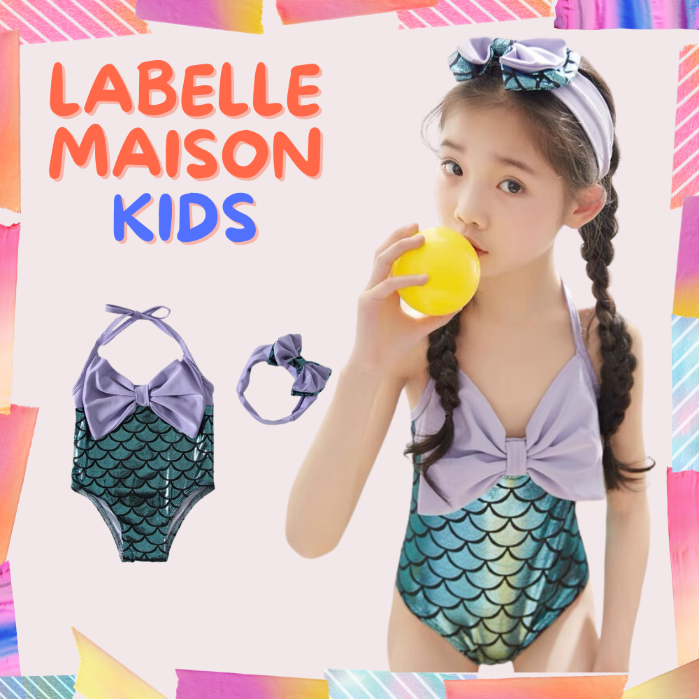 B2 Kids Series Purple Mermaid with Ribbon Swimwear