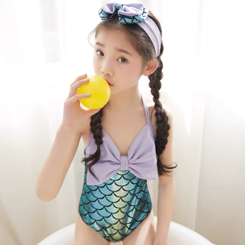 B2 Kids Series Purple Mermaid with Ribbon Swimwear