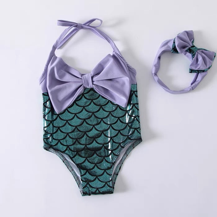 B2 Kids Series Purple Mermaid with Ribbon Swimwear