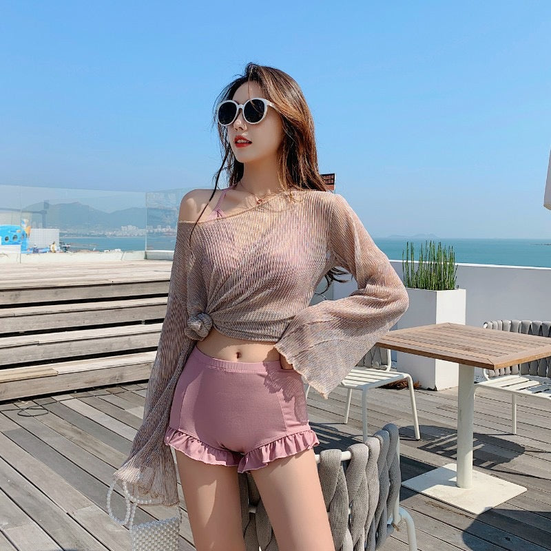 A14 Series Black Pink L.Sleeves Shorts Sheer 3pcs